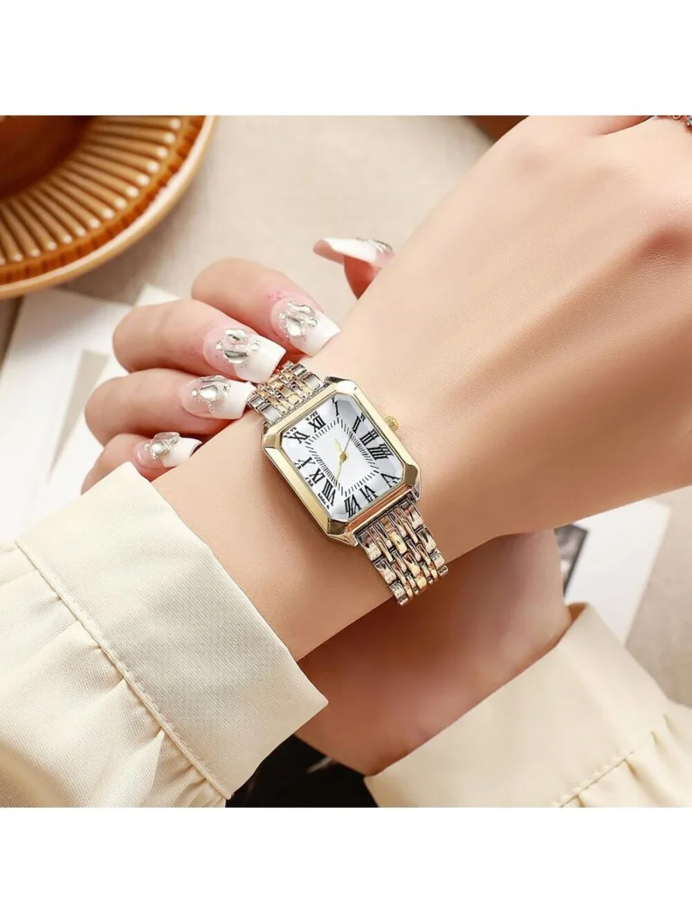 Women's Gold Silver Jewelry Stainless Steel Diamond Bangle Bracelets Set Watch
